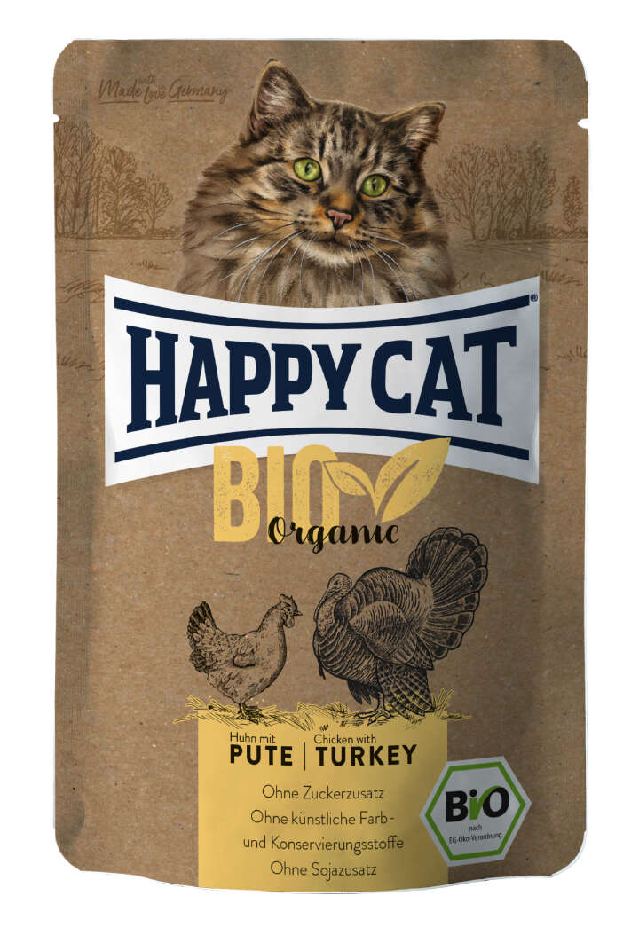HAPPY CAT Katzen-Nassfutter Bio Huhn mit Pute